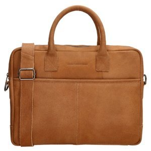 Hide & Stitches kožená biznis taška na notebook 15,6" (34.5x19.4 cm) - koňaková