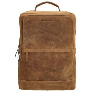 Hide & Stitches Idaho kožený unisex laptop batoh 15,6" - hnedý - 12L