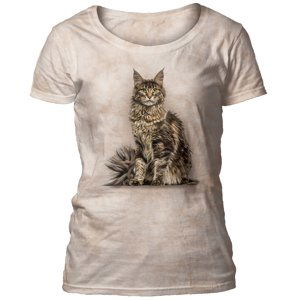Dámske batikované tričko The Mountain - Maine Coon Cat - béžové Veľkosť: M