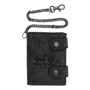 HL Pánska kožená peňaženka s dvoma prackami a retiazkou (RFID) - Born to ride - čierna