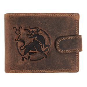 Wild Luxusná pánska peňaženka s prackou s obrázkom znamení zverokruhu - Býk - hnedá