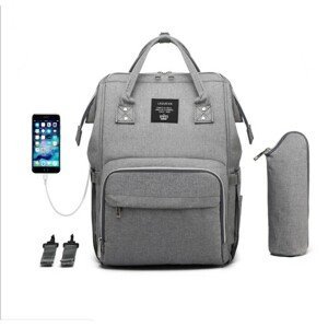 LEQUEEN Multifunkčný batoh na kočík s USB portom - Sivý