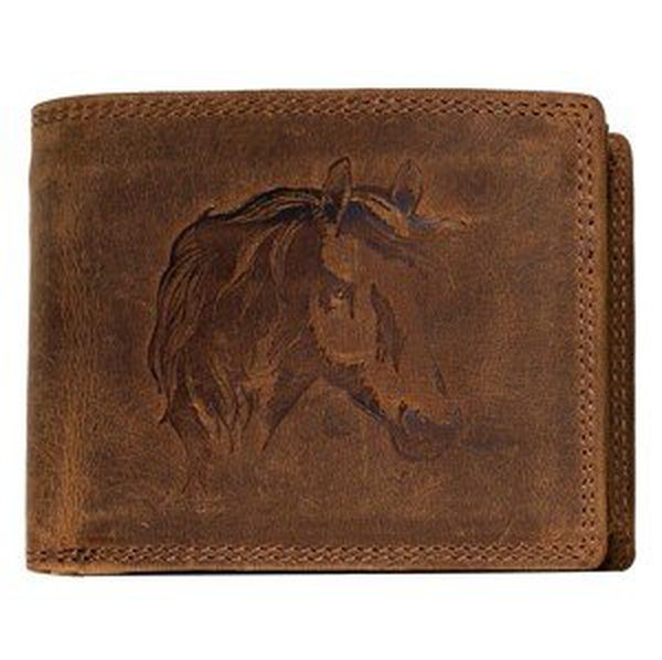 Luxusná kožená peňaženka s  hlavou koňa - hnedá