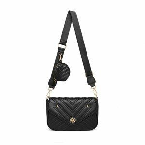 Miss Lulu dámska crossbody kabelka s V - vzorom a kapsičkou - čierna - 27 cm