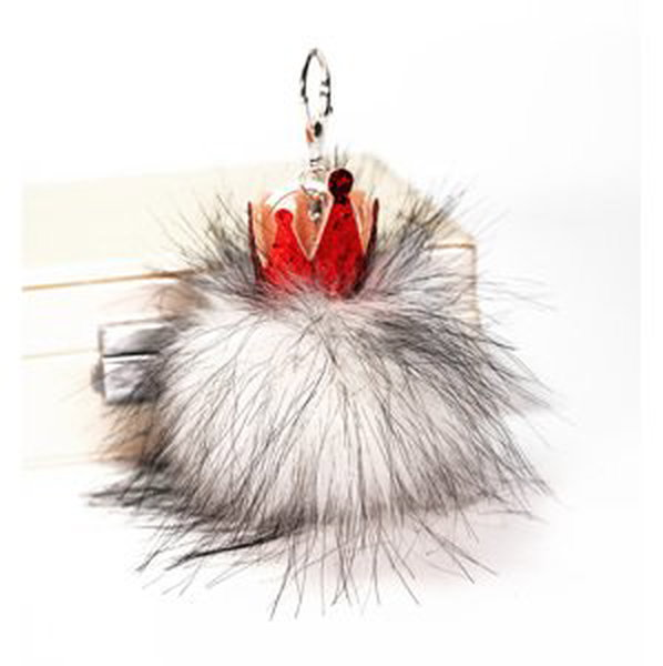 Littletinka Handmade prívesok na kabelku pom pom Princess collection - čierno sivý s červenou korunkou