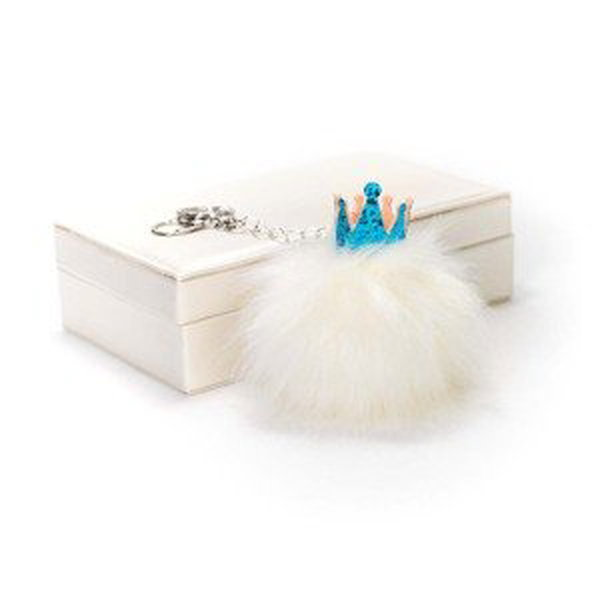 Littletinka Handmade prívesok na kabelku pom pom Princess collection - biely s modrou korunkou