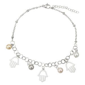 Linda's Jewelry Náramok na nohu Hamsa s perlami chirurgická oceľ INR155