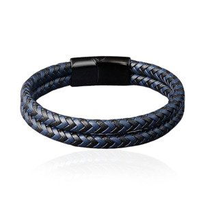 Sam's Artisans Kožený náramok Double Black & Blue chirurgická oceľ INRM175 Dĺžka: 21