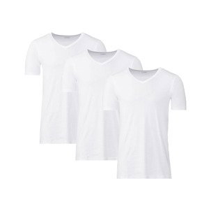 LIVERGY® Pánske tričko, 3 kusy (S, biela, výstrih v tvare „V“)