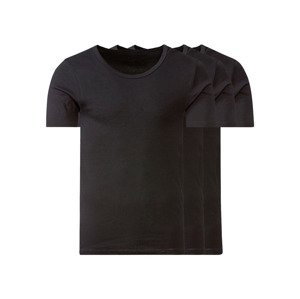 LIVERGY® Pánske tričká z jemnej rebrovitej pleteniny, 3 kusy (M, čierna, okrúhly výstrih)