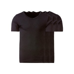 LIVERGY® Pánske tričká z jemnej rebrovitej pleteniny, 3 kusy (M, čierna, výstrih v tvare „V“)
