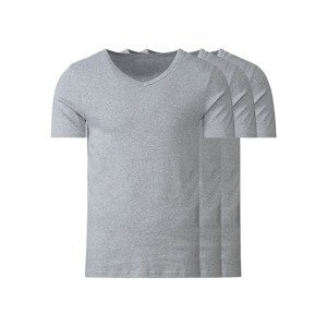 LIVERGY® Pánske tričká z jemnej rebrovitej pleteniny, 3 kusy (S, sivá, výstrih v tvare „V“)