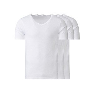 LIVERGY® Pánske tričká z jemnej rebrovitej pleteniny, 3 kusy (S, biela, výstrih v tvare „V“)