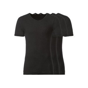 LIVERGY® Pánske spodné tričko z jemnej rebrovitej pleteniny, 3 kusy (L, čierna, okrúhly výstrih)