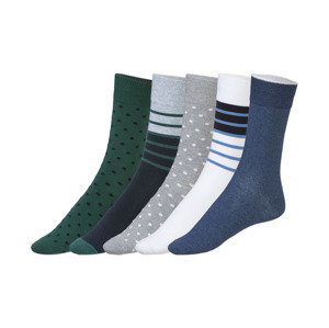 LIVERGY® Pánske ponožky s BIO bavlnou, 5 párov (39/42, čierna/sivá/zelená/navy modrá/modrá)