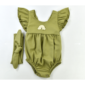 Popshops Dievčenské letné body pre bábätká s čelenkou- Bella, olivové veľkosť: 6-9 mes.