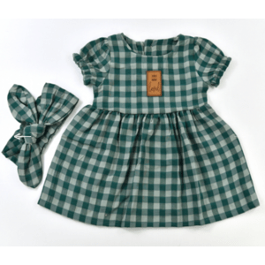 Dievčenské kockované letné šaty - Popshops, zelené veľkosť: 68 (4-6m)