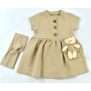 Popshops Letné šaty pre bábätká s mackom - Teddy, béžové veľkosť: 74 (6-9m)