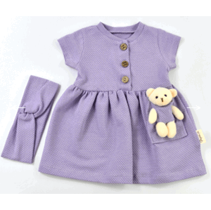 Popshops Letné šaty pre bábätká s mackom - Teddy, fialové veľkosť: 6-9 mes.