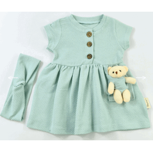 Popshops Letné šaty pre bábätká s mackom - Teddy, mentolové veľkosť: 68 (4-6m)