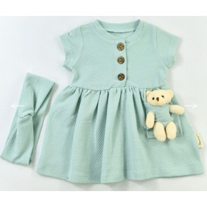Popshops Letné šaty pre bábätká s mackom - Teddy, mentolové veľkosť: 6-9 mes.