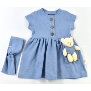 Popshops Letné šaty pre bábätká s mackom - Teddy, modré veľkosť: 6-9 mes.