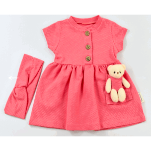 Popshops Letné šaty pre bábätká s mackom - Teddy, ružové veľkosť: 6-9 mes.