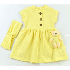Popshops Letné šaty pre bábätká s mackom - Teddy, vanilkové veľkosť: 3-6 mes.
