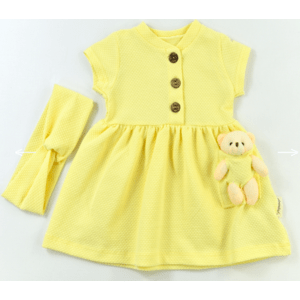 Popshops Letné šaty pre bábätká s mackom - Teddy, vanilkové veľkosť: 80 (9-12m)