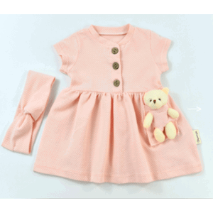 Popshops Letné šaty pre bábätká s mackom - Teddy, púdrové veľkosť: 6-9 mes.