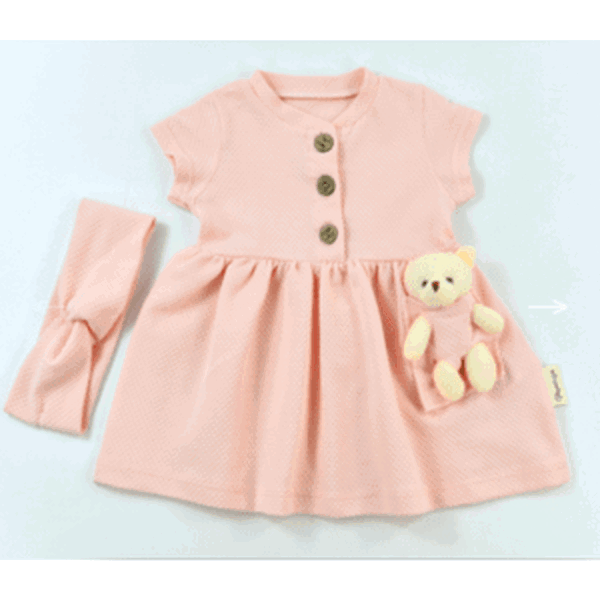Popshops Letné šaty pre bábätká s mackom - Teddy, púdrové veľkosť: 12-18m