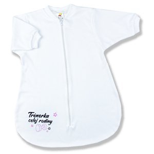 BABY´S WEAR Spací vak pre bábätká - Trénerka, biely s ružovým nápisom veľkosť: 62 (2-4m)