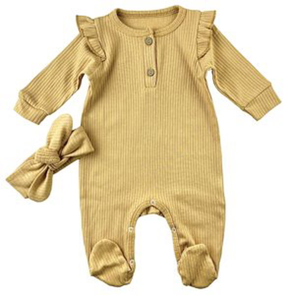 Baby Cool (oblečenie s MALOU VADOU)Dupačky s volánikmi a s čelenkou- horčicové veľkosť: 68 (4-6m)
