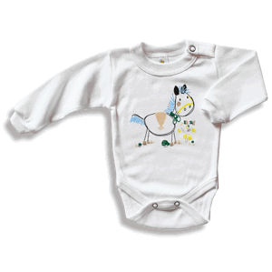 BABY´S WEAR Detské body - KONÍK, biele veľkosť: 92