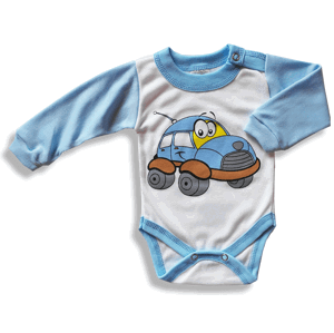 BABY´S WEAR Detské body – AUTO, modro-biele veľkosť: 56