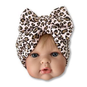 KAYRA baby Detská turbánová čiapka- Leopard, púdrová 0-9m.