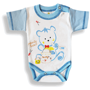 BABY´S WEAR Detské body, krátky rukáv- GREEDY BEAR, modro-biele veľkosť: 56