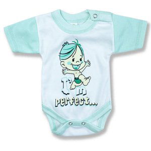 BABY´S WEAR Detské body, krátky rukáv-PERFECT, bielo-zelené veľkosť: 56