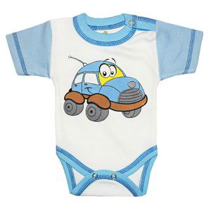 BABY´S WEAR Kojenecké body, krátky rukáv-AUTO, bielo-modré veľkosť: 56 (0-2m)