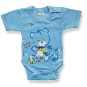 BABY´S WEAR Kojenecké body, krátky rukáv - GREEDY BEAR, modré veľkosť: 56