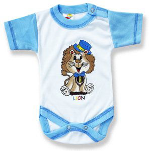 BABY´S WEAR Kojenecké body, krátky rukáv - LION, modro-biele veľkosť: 62 (2-4m)