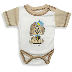 BABY´S WEAR Kojenecké body, krátky rukáv - LION, hnedo-biele veľkosť: 56