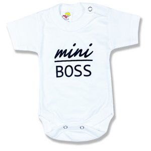 BABY´S WEAR Detské body, krátky rukáv - Mini Boss, biele veľkosť: 74 (6-9m)