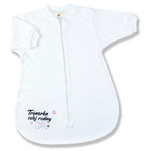 BABY´S WEAR Spací vak pre bábätká - Trénerka, biely s ružovým nápisom veľkosť: 80