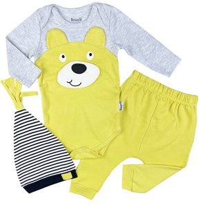 Miniworld 3dielny kojenecký set - Medvedík, žlto-sivý veľkosť: 62-68