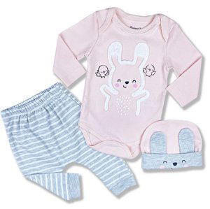 Miniworld 3dielny kojenecký set - Bunny, bledoružový veľkosť: 62-68