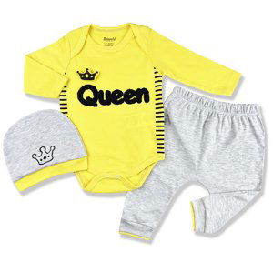 Miniworld 3dielny kojenecký set - Queen, žltý veľkosť.: 68-74regi