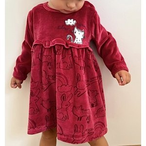 Miniworld Semišové červené šaty pre bábätká - Mačička veľkosť: 62-68