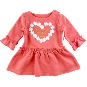 Miniworld Dievčenské šaty- Srdiečko, lososové veľkosť: 74 (6-9m)