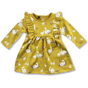 Miniworld Dievčenské šaty na chladnejšie dni- Labuť, horčicové veľkosť: 116